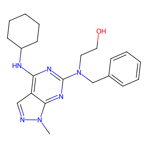 2-(benzyl(4-(cyclohexylamino)-1-methyl-1H-pyrazolo[3,4-d]pyrimidin-6-yl)amino)ethanol structure