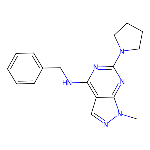 N-benzyl-1-methyl-6-pyrrolidin-1-ylpyrazolo[3,4-d]pyrimidin-4-amine structure