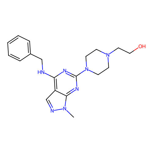 2-(4-(4-(benzylamino)-1-methyl-1H-pyrazolo[3,4-d]pyrimidin-6-yl)piperazin-1-yl)ethanol structure