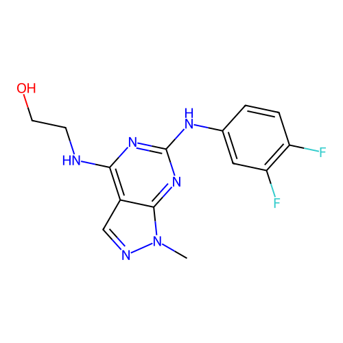 2-((6-((3,4-difluorophenyl)amino)-1-methyl-1H-pyrazolo[3,4-d]pyrimidin-4-yl)amino)ethanol structure