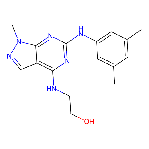 2-((6-((3,5-dimethylphenyl)amino)-1-methyl-1H-pyrazolo[3,4-d]pyrimidin-4-yl)amino)ethanol structure