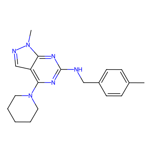 1-methyl-N-(4-methylbenzyl)-4-(piperidin-1-yl)-1H-pyrazolo[3,4-d]pyrimidin-6-amine structure