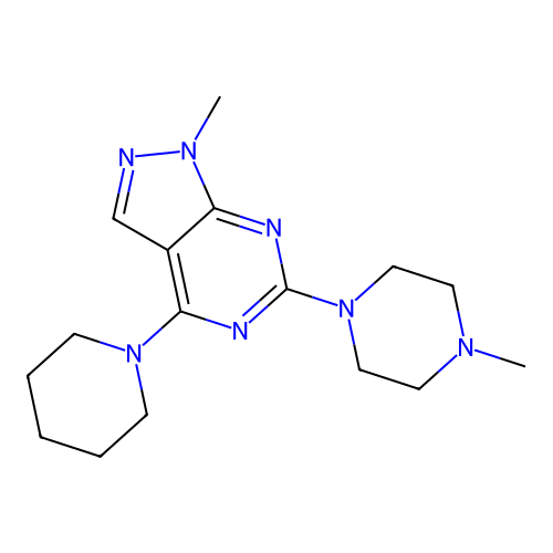 1-methyl-6-(4-methylpiperazin-1-yl)-4-(piperidin-1-yl)-1H-pyrazolo[3,4-d]pyrimidine structure