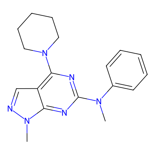 N,1-dimethyl-N-phenyl-4-(piperidin-1-yl)-1H-pyrazolo[3,4-d]pyrimidin-6-amine structure