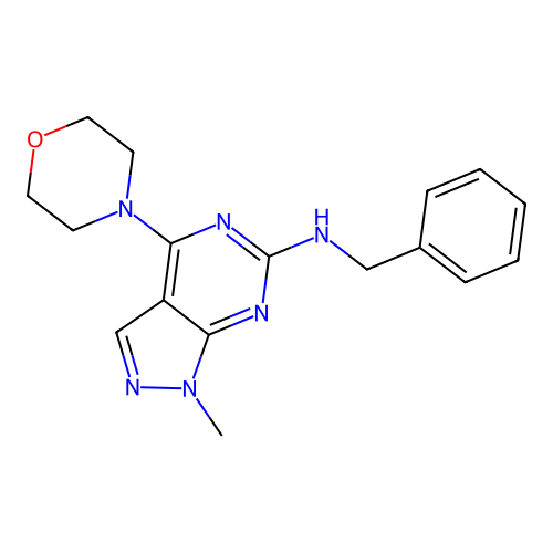 N-benzyl-1-methyl-4-(morpholin-4-yl)-1H-pyrazolo[3,4-d]pyrimidin-6-amine structure