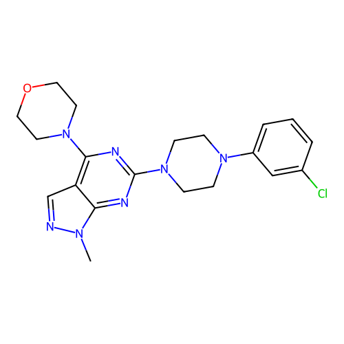 4-(6-(4-(3-chlorophenyl)piperazin-1-yl)-1-methyl-1H-pyrazolo[3,4-d]pyrimidin-4-yl)morpholine structure