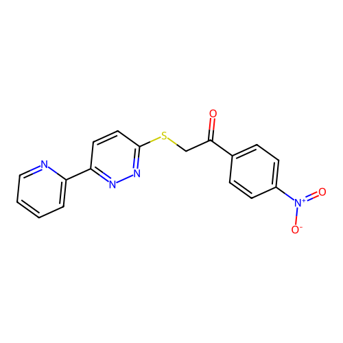 1-(4-Nitrophenyl)-2-(6-pyridin-2-ylpyridazin-3-yl)sulfanylethanone structure