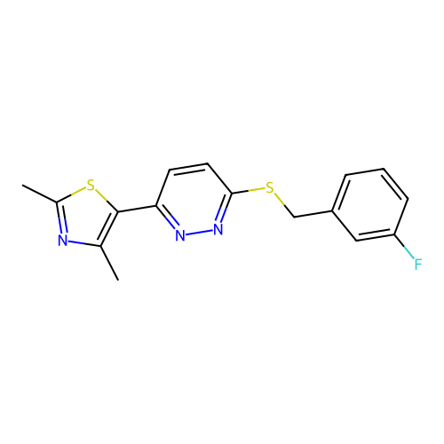 5-(6-((3-Fluorobenzyl)thio)pyridazin-3-yl)-2,4-dimethylthiazole structure