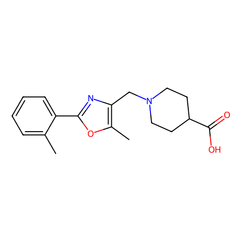 1-((5-Methyl-2-(o-tolyl)oxazol-4-yl)methyl)piperidine-4-carboxylic acid structure