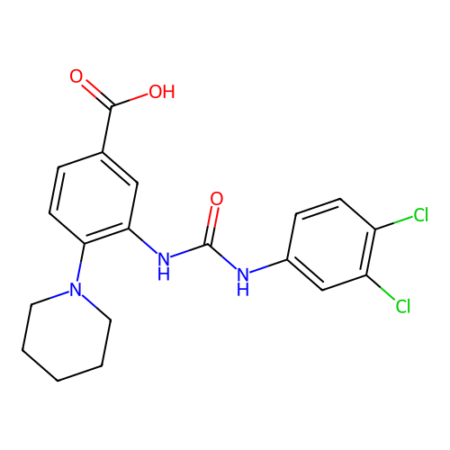 3-(3-(3,4-Dichlorophenyl)ureido)-4-(piperidin-1-yl)benzoic acid structure