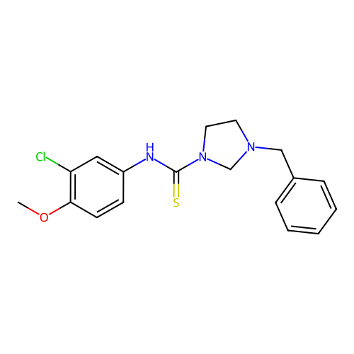 3-benzyl-N-(3-chloro-4-methoxyphenyl)imidazolidine-1-carbothioamide structure