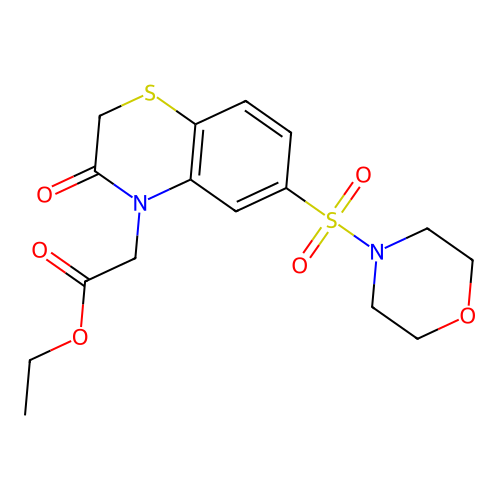 Ethyl [6-(morpholin-4-ylsulfonyl)-3-oxo-2,3-dihydro-4H-1,4-benzothiazin-4-yl]acetate structure