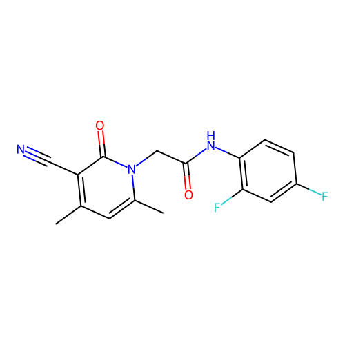 2-(3-cyano-4,6-dimethyl-2-oxopyridin-1-yl)-N-(2,4-difluorophenyl)acetamide structure