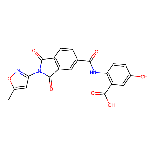 5-hydroxy-2-[[2-(5-methyl-1,2-oxazol-3-yl)-1,3-dioxoisoindole-5-carbonyl]amino]benzoic acid structure