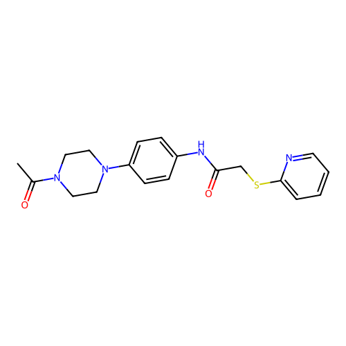 N-[4-(4-acetylpiperazin-1-yl)phenyl]-2-(pyridin-2-ylsulfanyl)acetamide structure