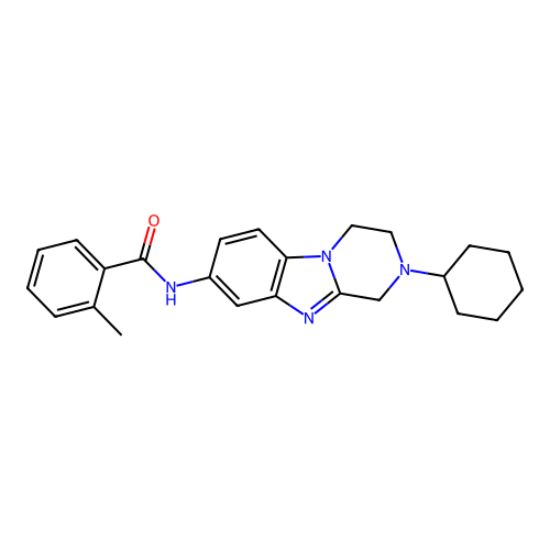 N-(2-cyclohexyl-1,2,3,4-tetrahydropyrazino[1,2-a]benzimidazol-8-yl)-2-methylbenzamide structure