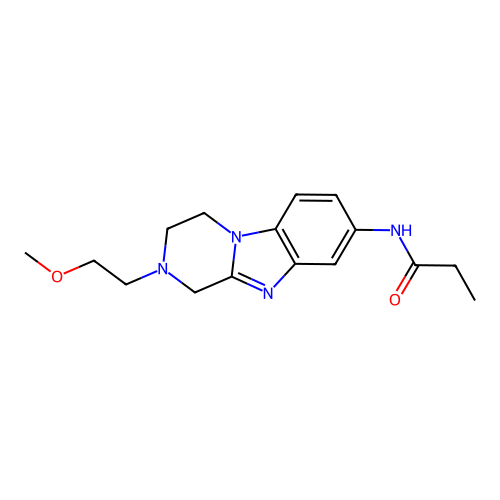 N-[2-(2-methoxyethyl)-1,2,3,4-tetrahydropyrazino[1,2-a]benzimidazol-8-yl]propanamide structure