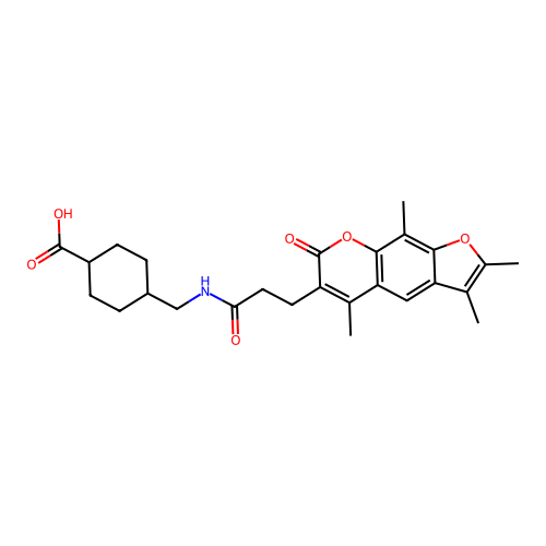 (1s,4s)-4-((3-(2,3,5,9-tetramethyl-7-oxo-7H-furo[3,2-g]chromen-6-yl)propanamido)methyl)cyclohexanecarboxylic acid structure