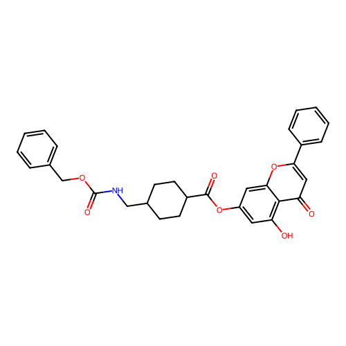 (1r,4r)-5-hydroxy-4-oxo-2-phenyl-4H-chromen-7-yl 4-((((benzyloxy)carbonyl)amino)methyl)cyclohexanecarboxylate structure