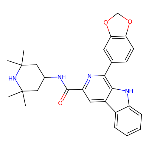 1-(1,3-benzodioxol-5-yl)-N-(2,2,6,6-tetramethylpiperidin-4-yl)-9H-beta-carboline-3-carboxamide structure