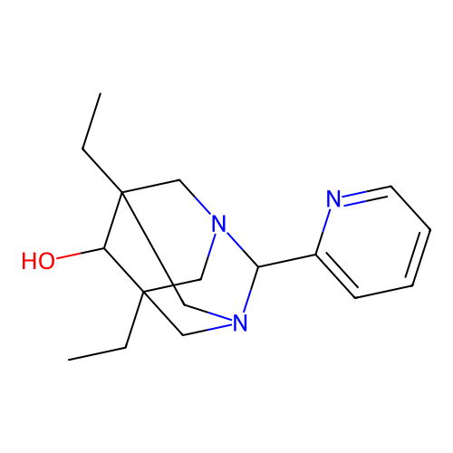 (1r,5R,7S)-5,7-diethyl-2-(pyridin-2-yl)-1,3-diazaadamantan-6-ol structure