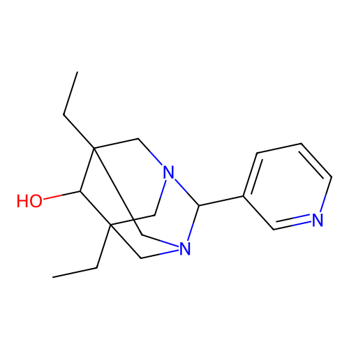 (1r,5R,7S)-5,7-diethyl-2-(pyridin-3-yl)-1,3-diazaadamantan-6-ol structure
