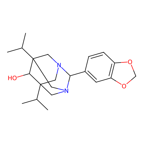 (1r,5R,7S)-2-(benzo[d][1,3]dioxol-5-yl)-5,7-diisopropyl-1,3-diazaadamantan-6-ol structure
