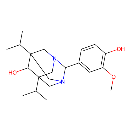 (1r,5R,7S)-2-(4-hydroxy-3-methoxyphenyl)-5,7-diisopropyl-1,3-diazaadamantan-6-ol structure