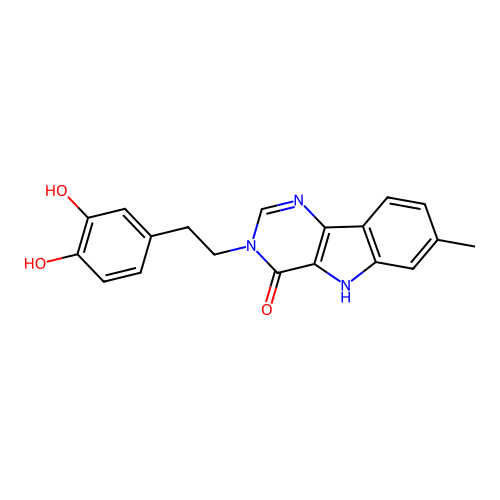 3-(3,4-dihydroxyphenethyl)-7-methyl-3H-pyrimido[5,4-b]indol-4(5H)-one structure