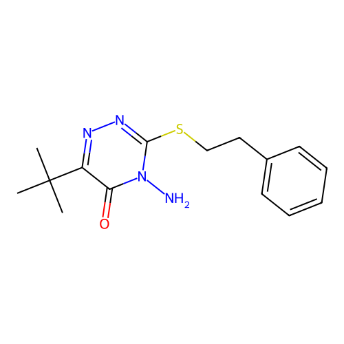 4-amino-6-(tert-butyl)-3-(phenethylthio)-1,2,4-triazin-5(4H)-one structure