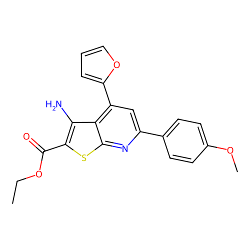 ethyl 3-amino-4-(furan-2-yl)-6-(4-methoxyphenyl)thieno[2,3-b]pyridine-2-carboxylate structure