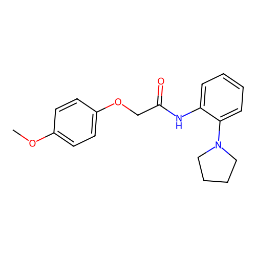 2-(4-methoxyphenoxy)-N-(2-pyrrolidin-1-ylphenyl)acetamide structure