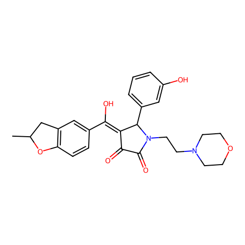 (4E)-4-[hydroxy-(2-methyl-2,3-dihydro-1-benzofuran-5-yl)methylidene]-5-(3-hydroxyphenyl)-1-(2-morpholin-4-ylethyl)pyrrolidine-2,3-dione structure
