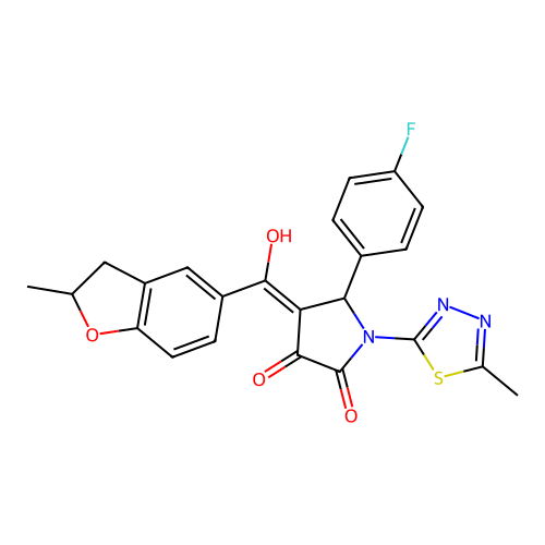 (4E)-5-(4-fluorophenyl)-4-[hydroxy(2-methyl-2,3-dihydro-1-benzofuran-5-yl)methylidene]-1-(5-methyl-1,3,4-thiadiazol-2-yl)pyrrolidine-2,3-dione structure