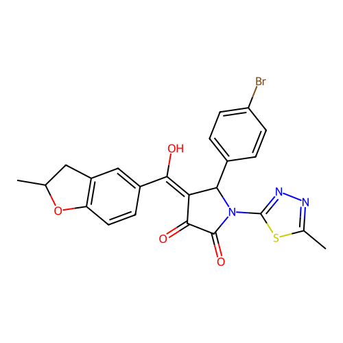 (4E)-5-(4-bromophenyl)-4-[hydroxy(2-methyl-2,3-dihydro-1-benzofuran-5-yl)methylidene]-1-(5-methyl-1,3,4-thiadiazol-2-yl)pyrrolidine-2,3-dione structure