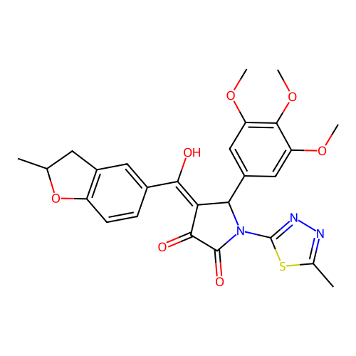 (4E)-4-[hydroxy(2-methyl-2,3-dihydro-1-benzofuran-5-yl)methylidene]-1-(5-methyl-1,3,4-thiadiazol-2-yl)-5-(3,4,5-trimethoxyphenyl)pyrrolidine-2,3-dione structure