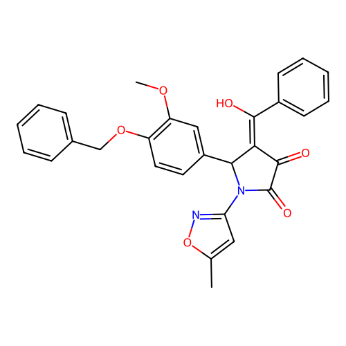 (4E)-4-[hydroxy(phenyl)methylidene]-5-(3-methoxy-4-phenylmethoxyphenyl)-1-(5-methyl-1,2-oxazol-3-yl)pyrrolidine-2,3-dione structure