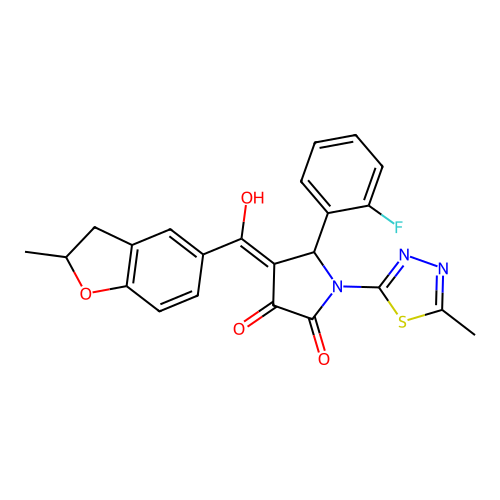 (4E)-5-(2-fluorophenyl)-4-[hydroxy(2-methyl-2,3-dihydro-1-benzofuran-5-yl)methylidene]-1-(5-methyl-1,3,4-thiadiazol-2-yl)pyrrolidine-2,3-dione structure