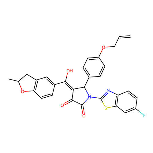 (4E)-1-(6-fluoro-1,3-benzothiazol-2-yl)-4-[hydroxy(2-methyl-2,3-dihydro-1-benzofuran-5-yl)methylidene]-5-[4-(prop-2-en-1-yloxy)phenyl]pyrrolidine-2,3-dione structure