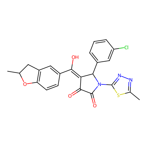 (4E)-5-(3-chlorophenyl)-4-[hydroxy(2-methyl-2,3-dihydro-1-benzofuran-5-yl)methylidene]-1-(5-methyl-1,3,4-thiadiazol-2-yl)pyrrolidine-2,3-dione structure