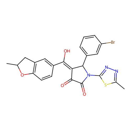 (4E)-5-(3-bromophenyl)-4-[hydroxy(2-methyl-2,3-dihydro-1-benzofuran-5-yl)methylidene]-1-(5-methyl-1,3,4-thiadiazol-2-yl)pyrrolidine-2,3-dione structure