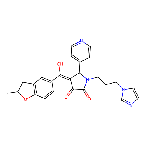 (4E)-4-[hydroxy-(2-methyl-2,3-dihydro-1-benzofuran-5-yl)methylidene]-1-(3-imidazol-1-ylpropyl)-5-pyridin-4-ylpyrrolidine-2,3-dione structure