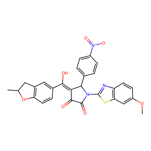 (4E)-4-[hydroxy(2-methyl-2,3-dihydro-1-benzofuran-5-yl)methylidene]-1-(6-methoxy-1,3-benzothiazol-2-yl)-5-(4-nitrophenyl)pyrrolidine-2,3-dione structure