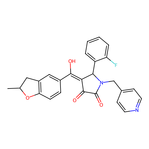 (4E)-5-(2-fluorophenyl)-4-[hydroxy-(2-methyl-2,3-dihydro-1-benzofuran-5-yl)methylidene]-1-(pyridin-4-ylmethyl)pyrrolidine-2,3-dione structure