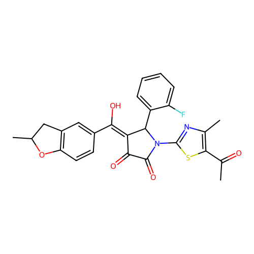 (4E)-1-(5-acetyl-4-methyl-1,3-thiazol-2-yl)-5-(2-fluorophenyl)-4-[hydroxy(2-methyl-2,3-dihydro-1-benzofuran-5-yl)methylidene]pyrrolidine-2,3-dione structure