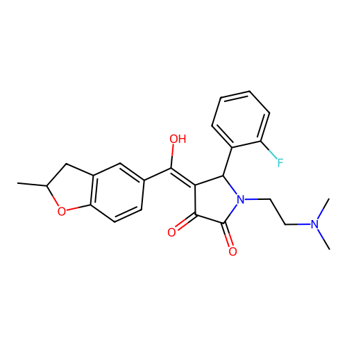 (4E)-1-(2-dimethylaminoethyl)-5-(2-fluorophenyl)-4-[hydroxy-(2-methyl-2,3-dihydro-1-benzofuran-5-yl)methylidene]pyrrolidine-2,3-dione structure