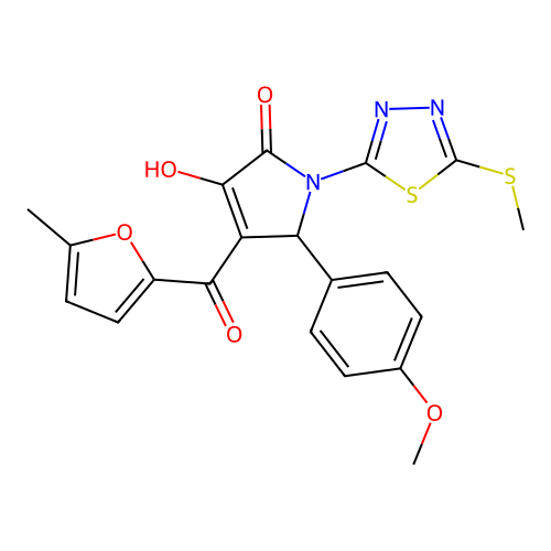 3-hydroxy-5-(4-methoxyphenyl)-4-[(5-methylfuran-2-yl)carbonyl]-1-[5-(methylsulfanyl)-1,3,4-thiadiazol-2-yl]-1,5-dihydro-2H-pyrrol-2-one structure