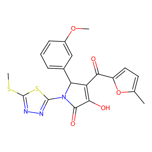 (4E)-4-[hydroxy(5-methylfuran-2-yl)methylidene]-5-(3-methoxyphenyl)-1-[5-(methylsulfanyl)-1,3,4-thiadiazol-2-yl]pyrrolidine-2,3-dione structure