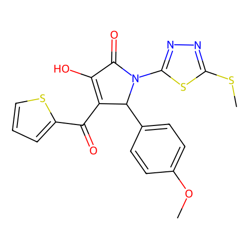 (4E)-4-[hydroxy(thiophen-2-yl)methylidene]-5-(4-methoxyphenyl)-1-[5-(methylsulfanyl)-1,3,4-thiadiazol-2-yl]pyrrolidine-2,3-dione structure
