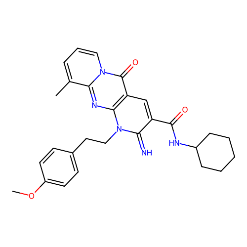 N-cyclohexyl-2-imino-1-[2-(4-methoxyphenyl)ethyl]-10-methyl-5-oxo-1,5-dihydro-2H-dipyrido[1,2-a:2',3'-d]pyrimidine-3-carboxamide structure